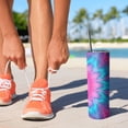 thumbnail image 2 of 20oz Pink Blue Tie Dye Flower Pattern Skinny Tumblers Stainless Steel Tumbler with Lid and Straw,Vacuum Insulated Double Wall Travel Tumbler Cups with Cleaning Brush for Coffee,Tea, 2 of 6
