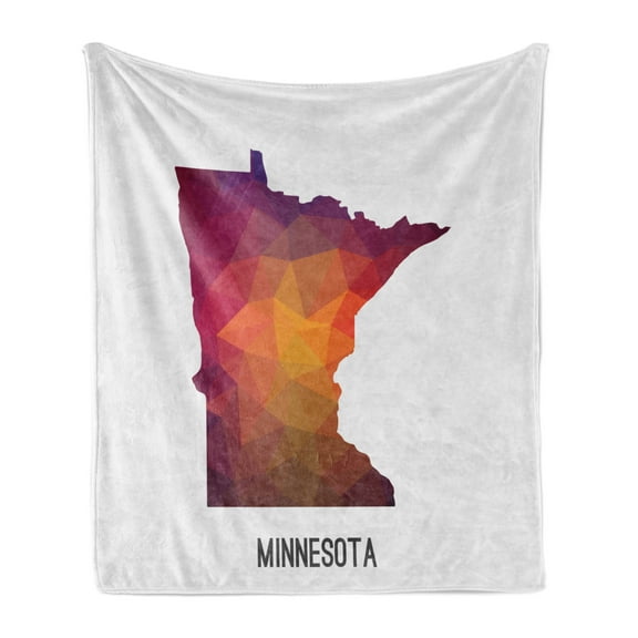 Minnesota Soft Flannel Fleece Throw Blanket, Low Poly Effect Minnesota State Map Silhouette in Ombre Colors Triangular Mesh, Cozy Plush for Indoor and Outdoor Use, 70" x 90", Multicolor, by Ambesonne