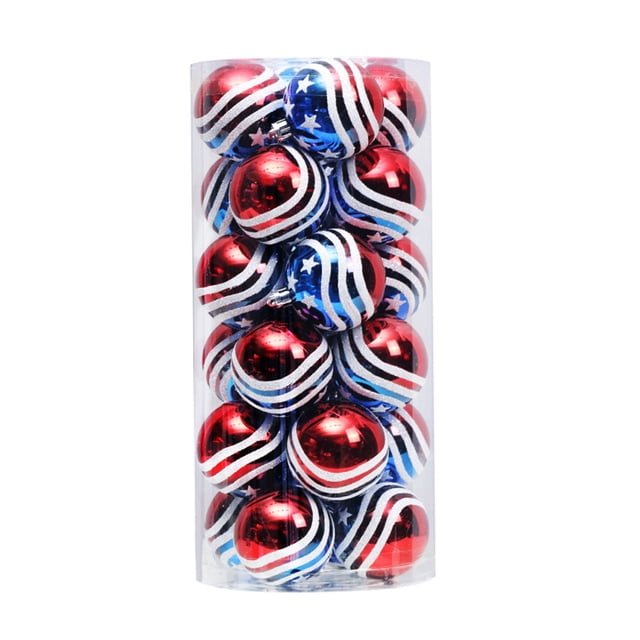Bolas decorativas Irfora Juego de 24 bolas para el día de la independencia de 6 cm, colgante de árbol de Navidad, bolas decorativas, adornos del 4 de julio, bolas colgantes patrióticas, ador Irfora Bolas decorativas