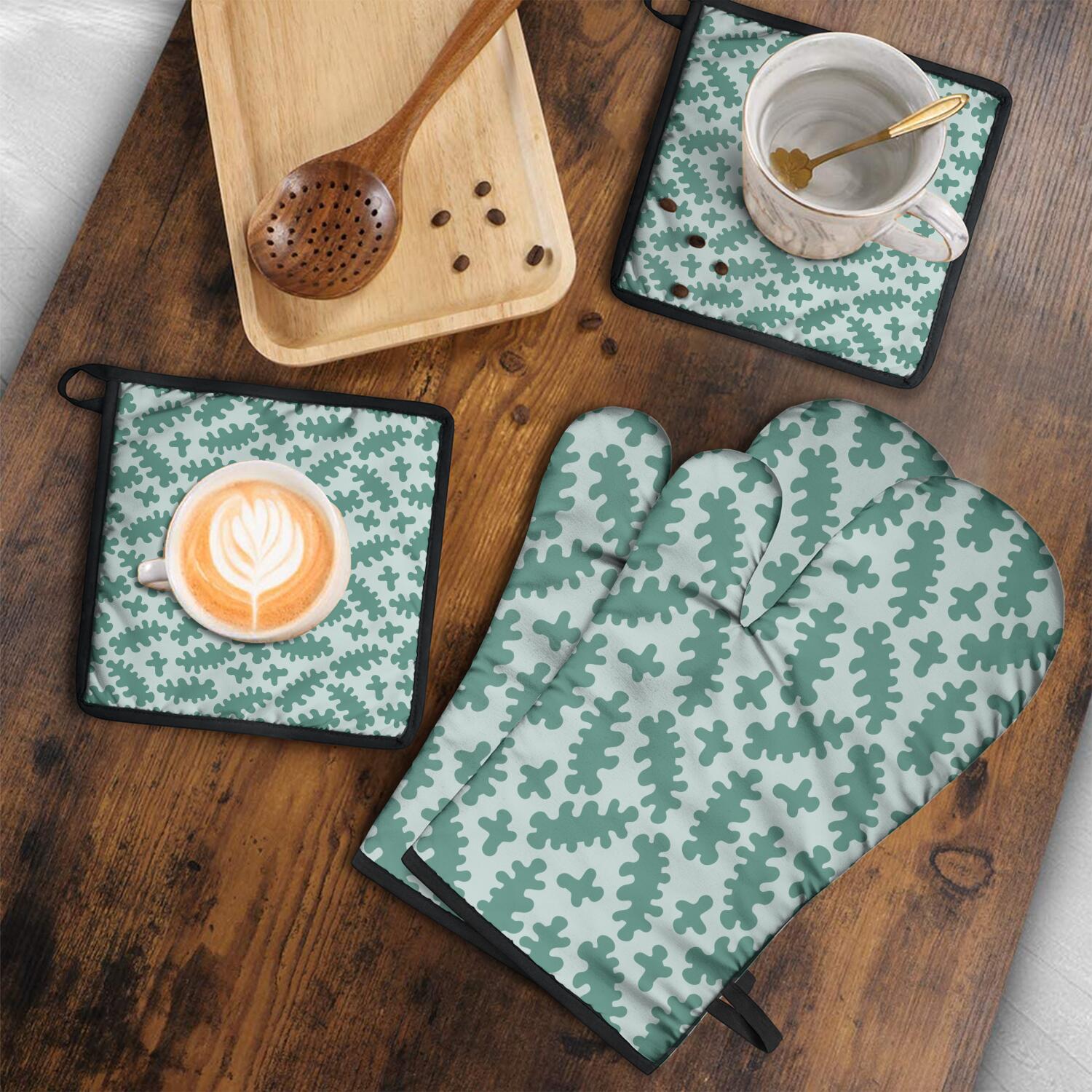 Camouflage Oven Mitts and Pot Holders Set Of 4, Heat Resistant Kitchen Gloves with Non-Slip Grip, Hanging Loop, Soft Cotton Lining for Baking, Cooking, Grilling, Barbecue