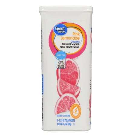 - (12 Pack) Great Value Drink Mix, Pink Lemonade, Sugar-Free, 3.2 oz, 6 Count