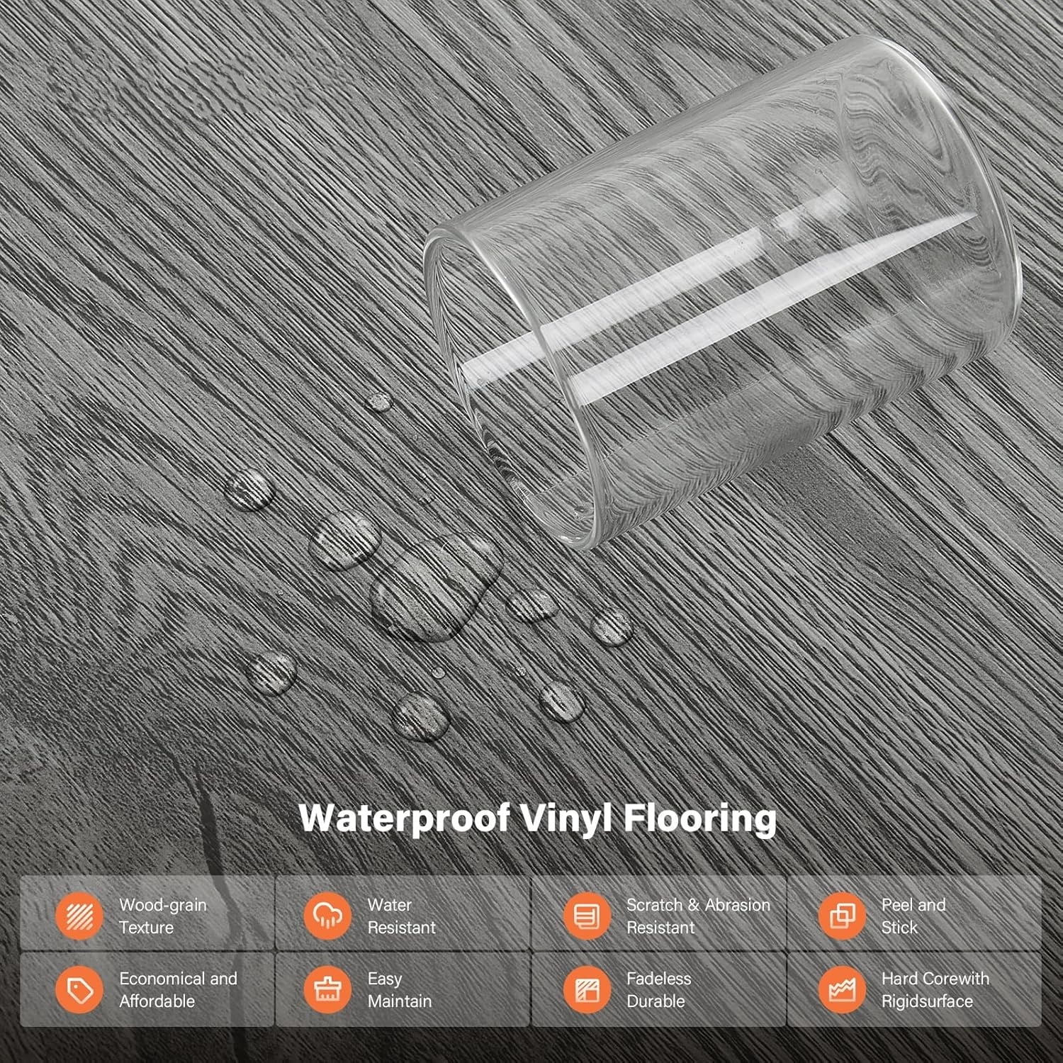 Peel and Stick Floor Tile Vinyl Flooring, Waterproof Vinyl Plank Flooring 36-Pack 54 Sq.Ft Wood Grain Self Adhesive Peel and Stick Flooring for Bedroom, Living Room, Kitchen, RV(Natural Gray)