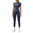 thumbnail image 6 of Usloyux Women's 2 Piece Outfits Casual Lounge Set Short Sleeve Round Neck T-Shirt with Elastic Waist Leggings Matching Two Piece Tracksuit, Navy M, 6 of 7