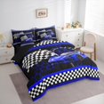 thumbnail image 4 of Manfei Cartoon Race Car 7pcs Bedding Comforter Set for Kids, Blue Honeycomb Buffalo Plaid Queen Bedding Sets, Modern Extreme Sports Reversible Queen Sheet Sets, Luxury Bedroom Decor, 4 of 8