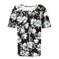 thumbnail image 3 of Womens Tops Summer Short Sleeve T Shirts Square Neck Pleated Front Tee Tops Floral Print Tunic Pullover Blouses Casual Blouse for Work Office T-Shirt, 3 of 5
