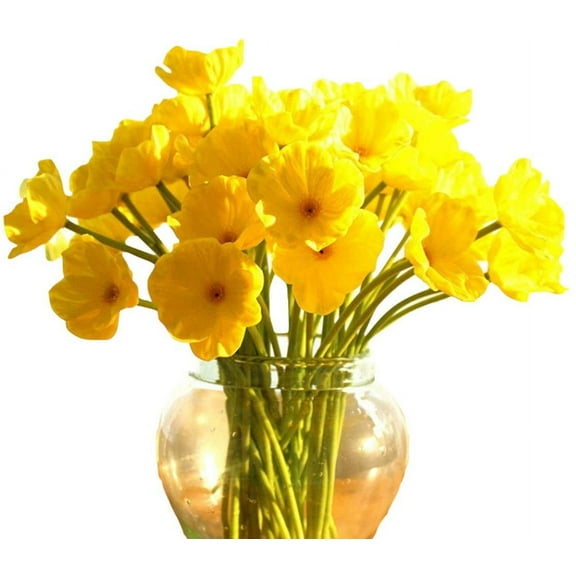 Viworld 10 PCS Fresh Artificial Mini Real Touch PU/Latex Corn Poppies Decorative Silk Fake Artificial Poppy Flowers for Wedding Holiday Bridal Bouquet Home Party Decor (Yellow)