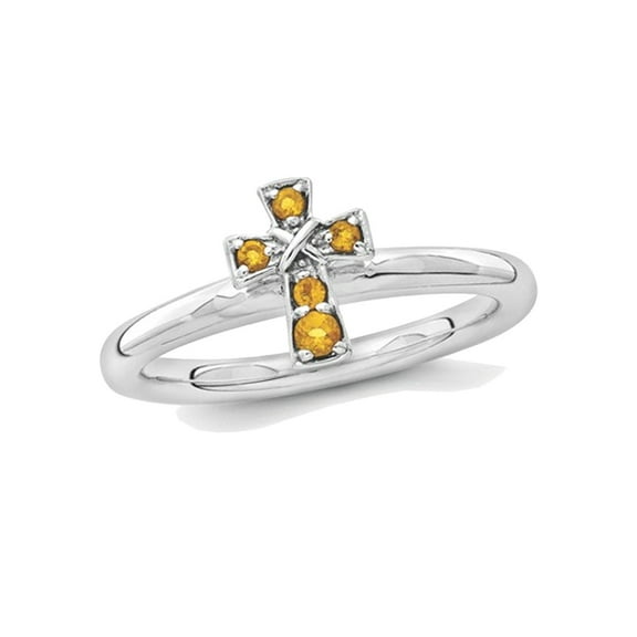 Gem & Harmony 1/10 Carat (Ctw) Citrine Cross Ring in Sterling Silver for Women