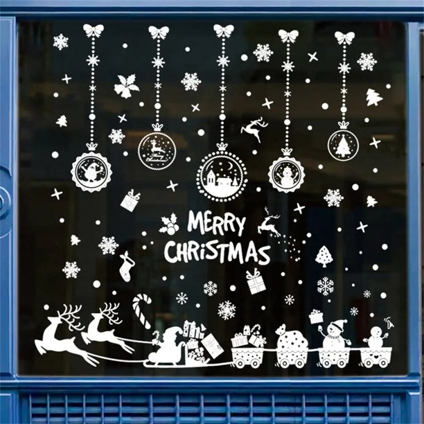 Calcomanía de copo de nieve de Feliz Navidad, pegatina electrostática de vidrio para ventana, copo de nieve, alce, árbol de Navidad, pegatinas de pared, decoración