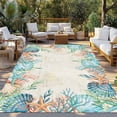 thumbnail image 2 of Beige Coastal Outdoor Rug for Patio/Deck/Porch, Non-Slip Large Area Rug 6 x 9 Ft, Summer Nautical Beach Coral Starfish Indoor Outdoor Rugs Washable Area Rugs, Reversible Camping Rug Carpet Runner, 2 of 8