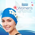 thumbnail image 3 of BEEMO Swim Bathing Caps for Women Latex Swim Hat Triple Flowers Long/Short Hair - White with Pink Flowers, 3 of 6