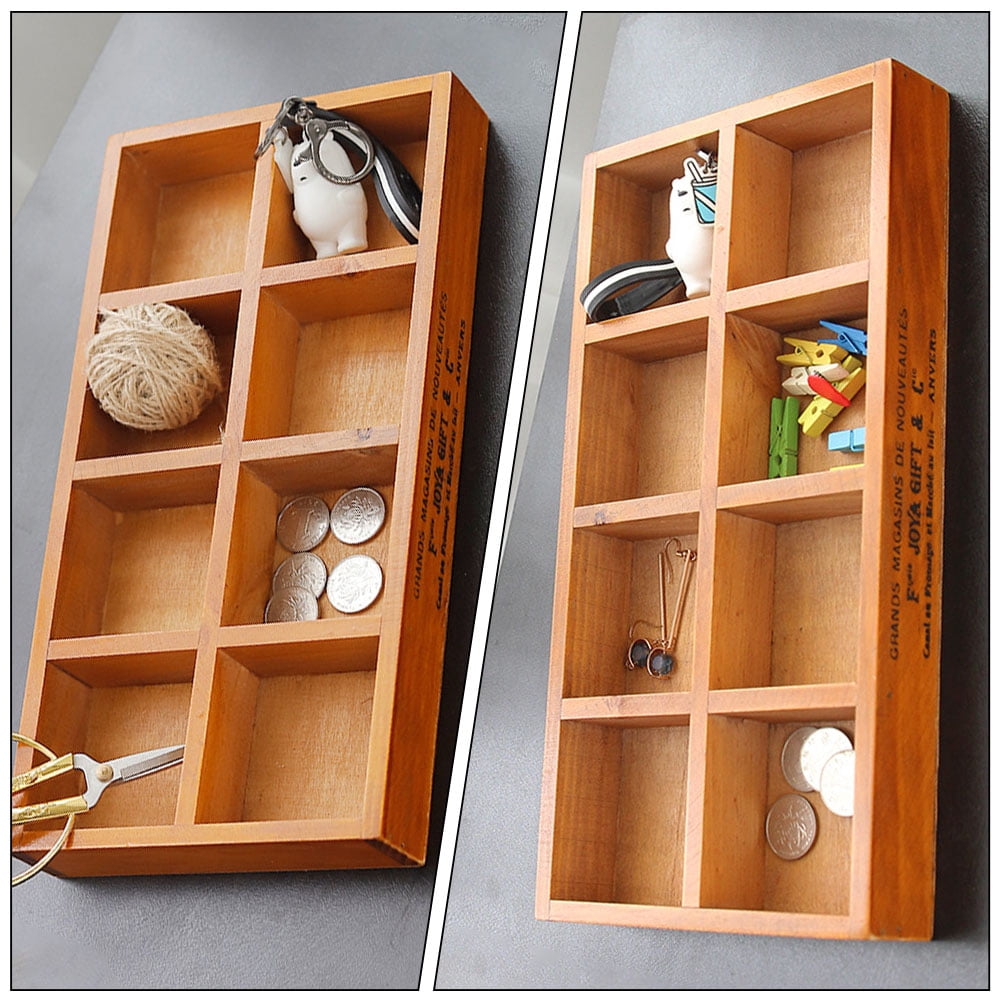 FRCOLOR 2pcs Wooden Tray Organizer 8 Compartment Organizer Wooden Chalk Case Decorative Wood Crate Jewelry Storage Key Holder Divided Box Desk Organizer Cosmetics Holder Box Storage Case