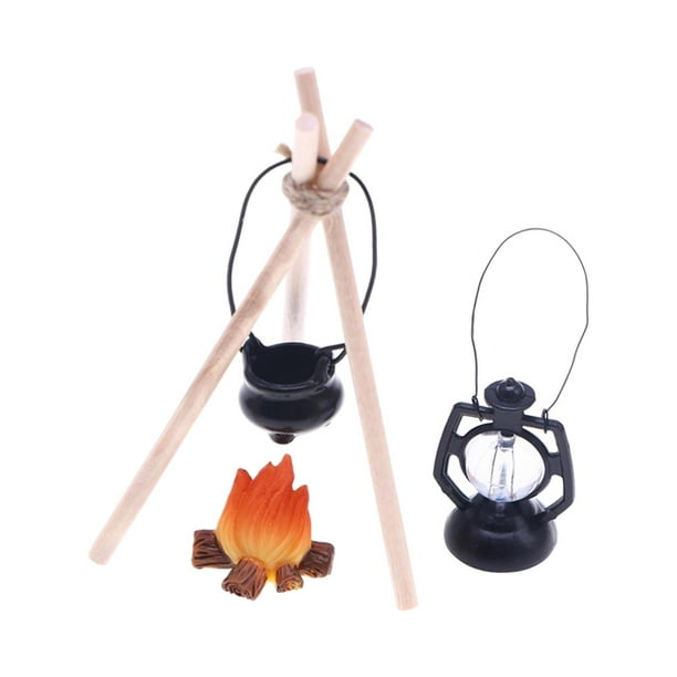 Escena de campamento para casa de muñecas a escala 1/12, decoración en miniatura, modelo para casa de muñecas de vacaciones Juego de lámparas negras