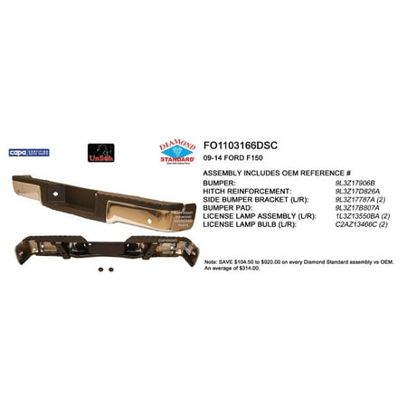 REAR STEP BUMPER ASSEMBLY; CHROME; WITH PARK ASSIST SENSOR HOLES; STYLESIDE; WITHOUT TOW PACKAGE; INCLUDES BUMPER ENDS/STABILIZER