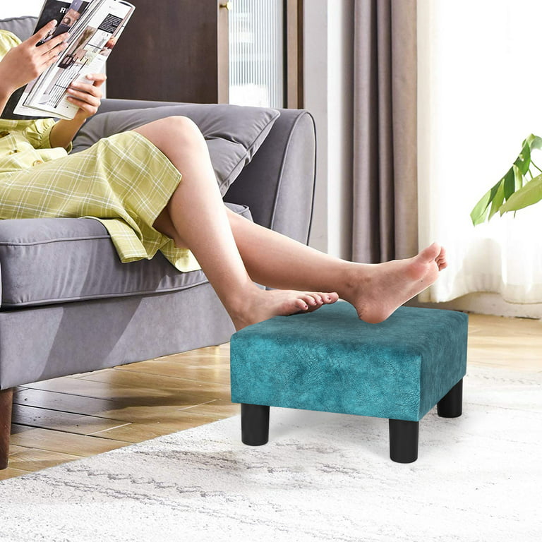 Small Rectangle Foot Stool, PU Linen Fabric Footrest Small Ottoman Stool  with Non-Skid Plastic Legs, Modern Rectangle Footrest Small Step Stool
