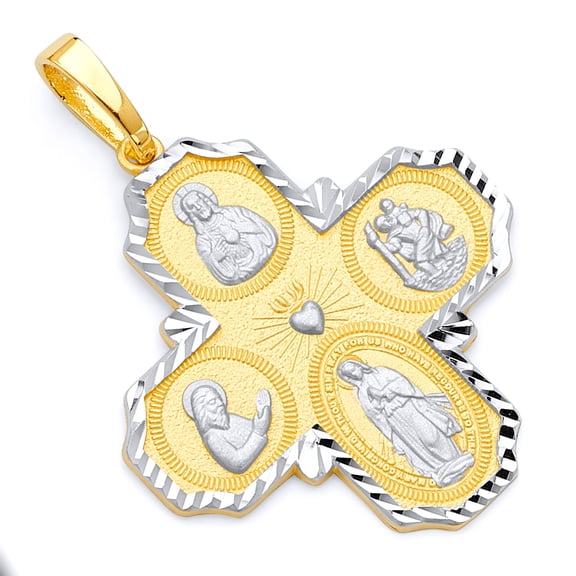 Wellingsale 14k Two 2 Tone White and Yellow Gold Four-Way Cross Religious Pendant (Size : 39 x 28 mm)
