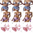 thumbnail image 3 of sweethay Traje de baño de tres piezas para mujer, conjunto dividido estampado, traje de baño con tirantes, moda de vacaciones en la playa, traje de Deportes acuáticos Púrpura M sweethay OD021114-05, 3 of 6
