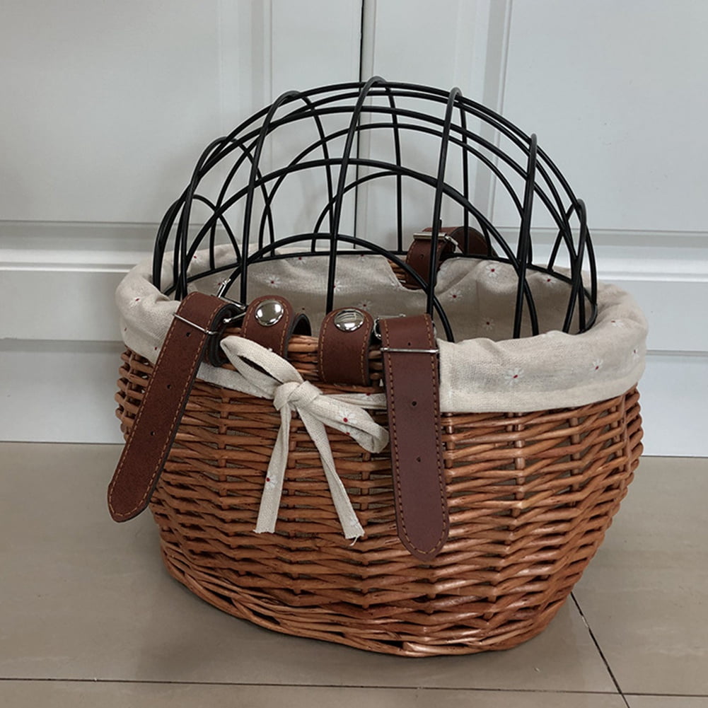 Cat Dog Bicycle Front Handlebar Basket Pets Handwoven Wicker Road Bike Basket Pet Cat