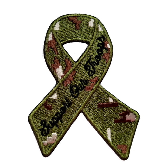 Awareness Ribbon Support Our Troops Camo Embroidered Sew/Iron On Patch 3" x 2.12"