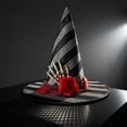 thumbnail image 2 of Halloween Witch Hat for Women, Black Lace Wizard Hat with Pumpkin Skeleton Rose Decor, Gothic Costume Accessory for Halloween Party Cosplay Carnival Dress Up, 2 of 5