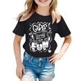 thumbnail image 1 of T-shirts Mode Décontractée pour Filles, Col Rond à Lettres, Manches Courtes, Noir 6 Ans-7 Ans, 1 of 3