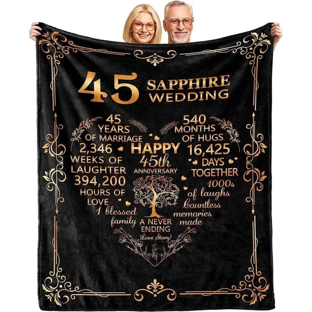 LHSHID Personalized Wedding Anniversary Blanket 45th Anniversary Blanket 45 Years Anniversary Crystal Wedding Gifts for Couple Parents 45th Wedding for Wife Her Husband Him 30"x40"