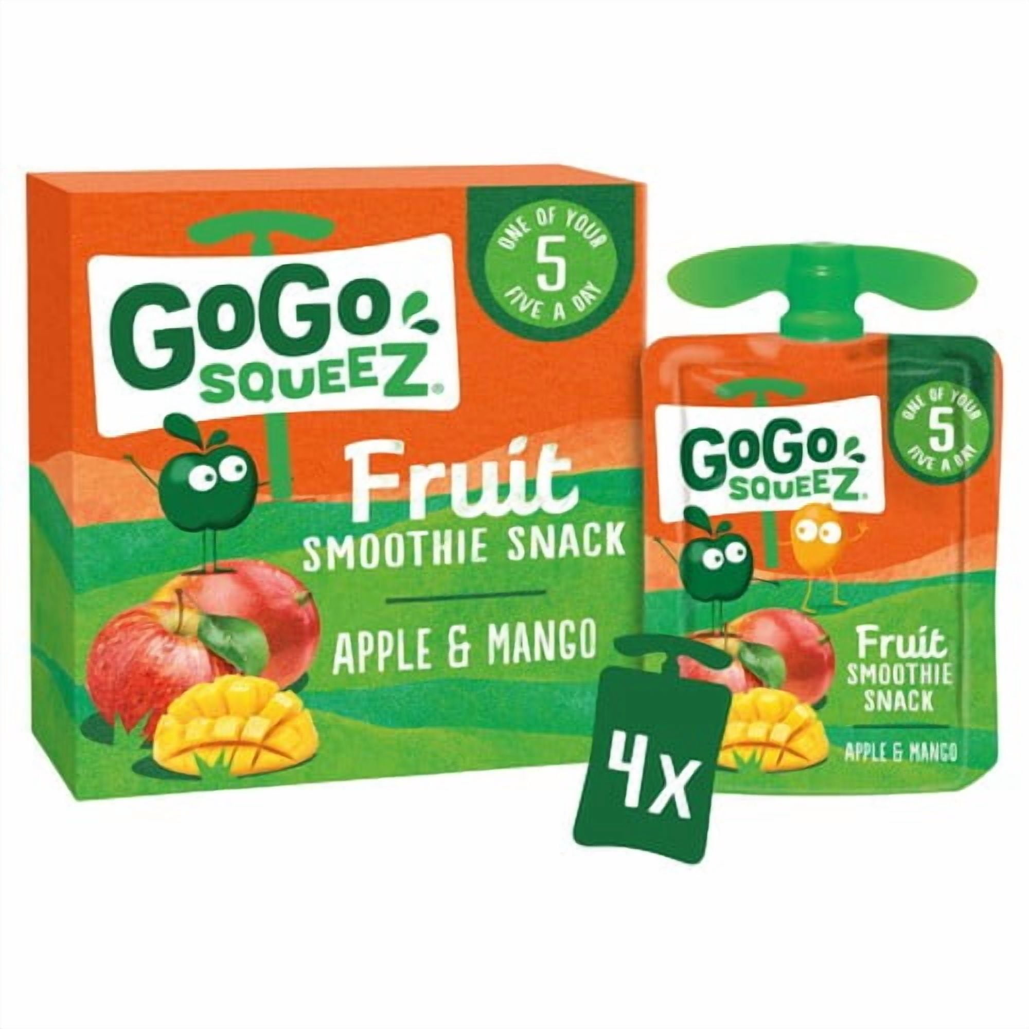 GoGo squeeZ Fruit Smoothie Snack Apple and Mango 4 x 90g, British Import (Pack of 2)