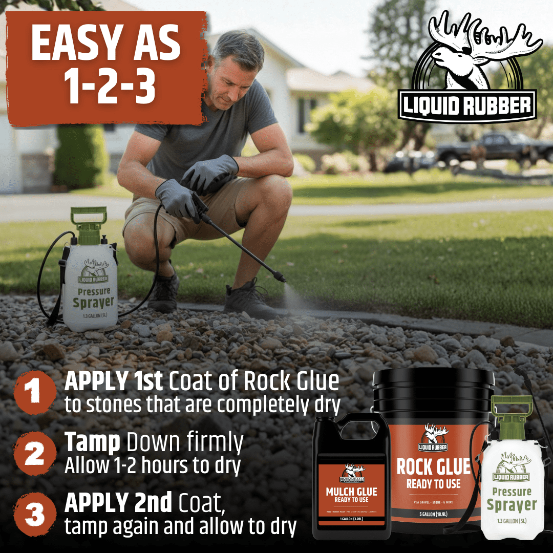 Liquid Rubber Rock Glue Landscaping Stone and Pea Gravel Stabilizer, Clear Outdoor Binder, Ready to Use, 5 Gallon (250 sq ft Coverage)