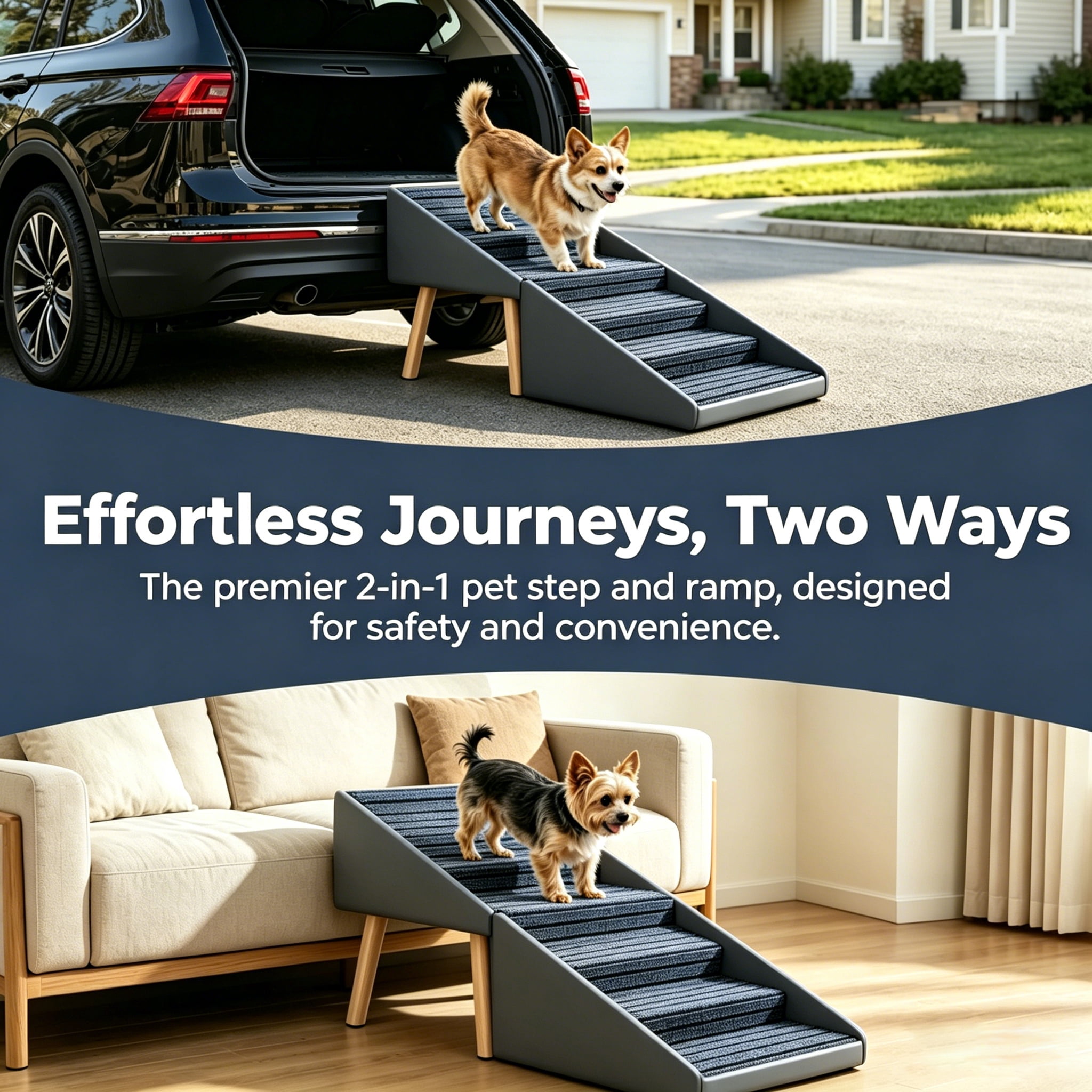 6-Step Extra Large Dog Stairs with 23.05" Height, Non-Slip Carpet Surface, 2-in-1 Foldable Footstool Design, Waterproof Scratch-Resistant Pet Steps for Large Dogs