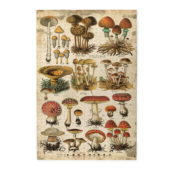 1000 PCS 1000 Piece Wooden Puzzles Mushroom Fungi Illustrated,Brain Challenge,Vintage Style Mushroom Fun Puzzles 1000 Piece,Unique And Beautiful Design,Gift Suitable Family Friends,Stunning Artwork