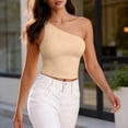 thumbnail image 4 of Bosfbaoi Summer Tops for Women One Shoulder Form-Fitting Crop Top Sleeveless Asymmetric Solid Tank Top, 4 of 7