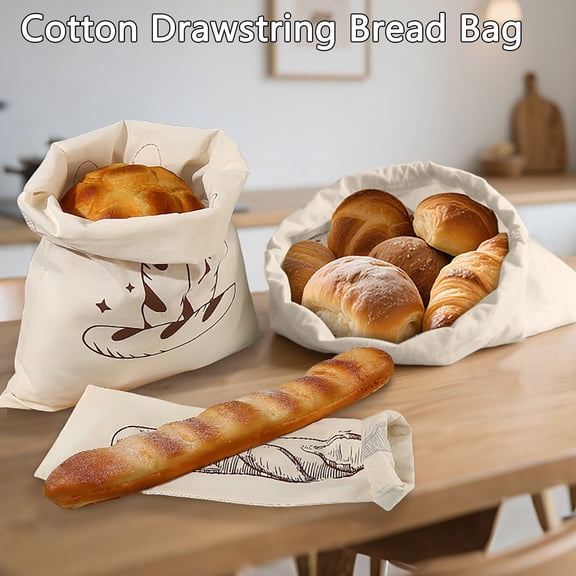 Bread Bags for Homemade Sourdough Bread, XL Reusable Cotton Bread Storage Bags, Natural Wax Lined Bread Bag for Fresh Keeping, Large Capacity Portable Bread Bag
