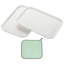 9.5x6.9" Rectangular Plates, 2 Pack Wheat Plastic Dinner Plates Dishes Reusable Unbreakable Dessert Plate Trays with Cloth for Cake Fruits Salad Cupcake Steak Serving White