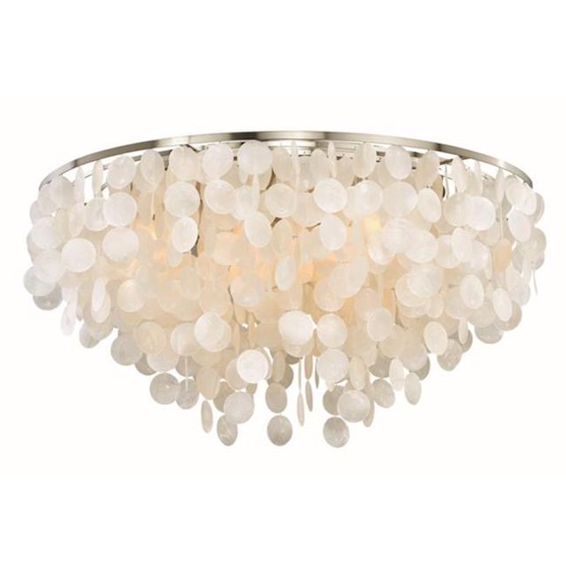 30 in. Elsa Capiz Shell Flush Mount, Satin Nickel