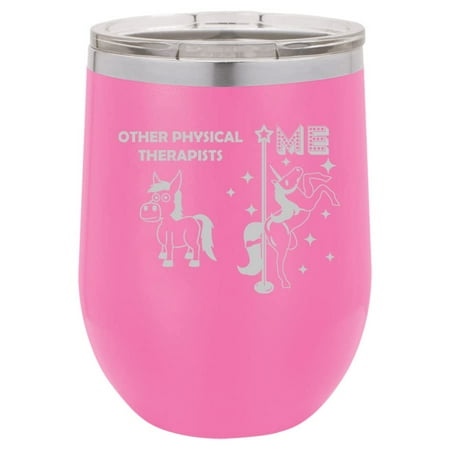 

12 oz Double Wall Vacuum Insulated Stainless Steel Stemless Wine Tumbler Glass Coffee Travel Mug With Lid Physical Therapist Superstar Unicorn Funny (Hot Pink)