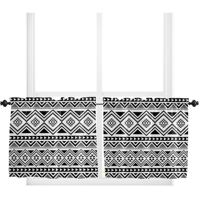 Geometric Boho Valances for Windows, Modern Kitchen Curtains, Bathroom Curtains Window Rod Pocket Short Curtains,Kitchen Window Curtains Over Sink,2 PCS Small Window Curtains,Valances for Kitchen