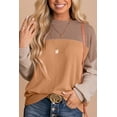 thumbnail image 1 of Women's Khaki Color Block Long Sleeve Ribbed Loose Top, 1 of 5