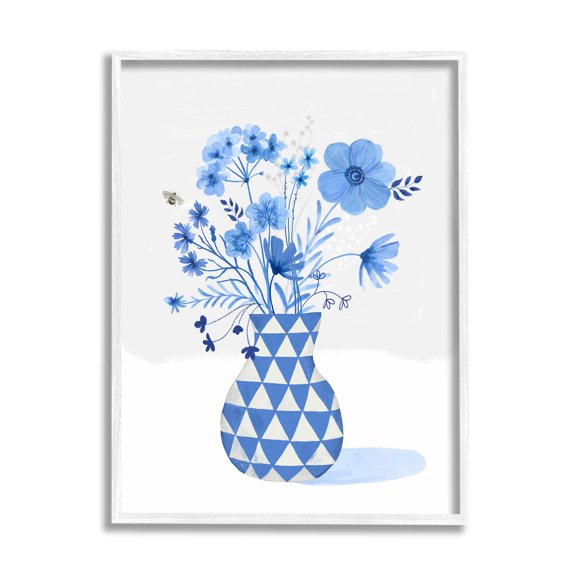 Blue Mixed Floral Arrangement Botanical & Floral Graphic Art White Framed Art Print Wall Art
