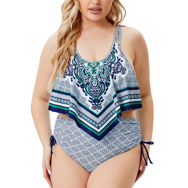 Trajes de baño de talla grande para mujer, traje de baño dividido, traje de baño fruncido con control de barriga, traje de baño, Bikini Fridja nalpqowj20603