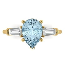 2.5 ctw 3 Stone Anniversary Ring for Women | Pear Cut Natural Aquamarine | Hyperallergenic Solid 18K Yellow Gold