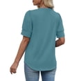 thumbnail image 3 of BOMYJESK Women's Shirt Short Sleeve Button V Neck Casual Work Shirts Spring Fashion Vacation Pullover Basic Blouses Loose Athletic Tees Tops Blue S, 3 of 4