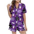 thumbnail image 3 of Bibifish Womens Halloween Pajama Set Fall Satin Printed Short Sleeve Top Shorts 2 Piece Outfit Holiday Cozy Nightwear, 3 of 5