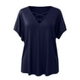thumbnail image 4 of Adeawade Womens T Shirts V Neck Short Sleeve Tops Solid Color Fashion Tee Clothes L Navy, 4 of 4
