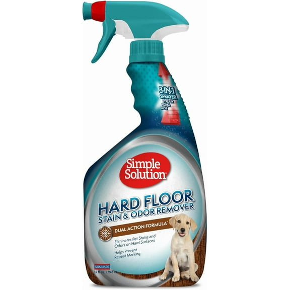 Hard Floor Extreme Pet Stain and Odor Eliminator Spray, Dog and Cat Enzyme Cleaner, Pro-Bacteria Cleaning Power, Strong Urine, Pee and Poop Smell Remover for Hardwood Floors, 32 oz
