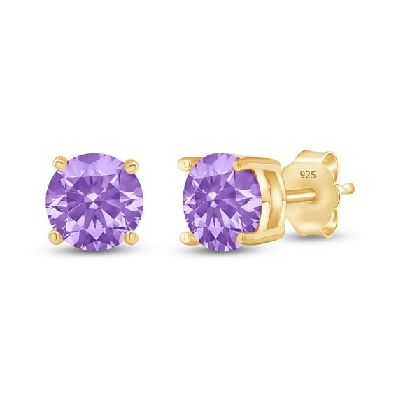 2.00 DEW Carat VVS1 Moissanite Diamond Earrings 14K Yellow Gold Plated S925 Sterling Silver Earrings Round Cut Purple Stud Earrings for Women Men