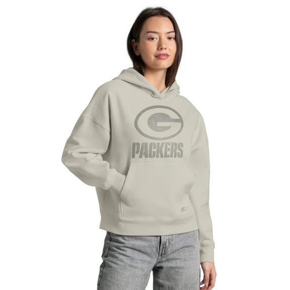 Women's Starter Khaki Green Bay Packers Rhinestone Relaxed Hoodie