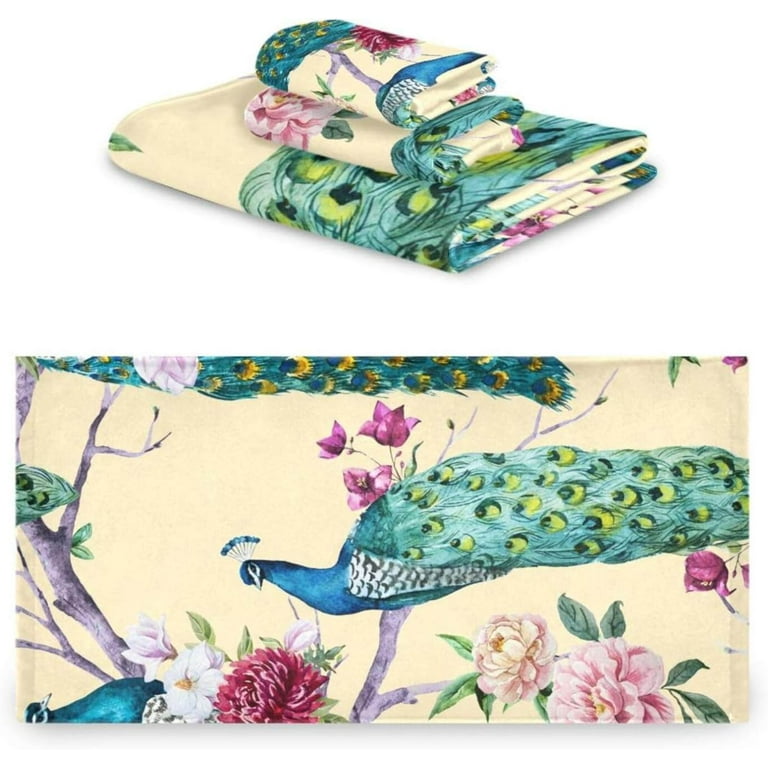 SKYSONIC Watercolor Peacock Bath Towels Soft Absorbent Bath Towels Bath Towel Set of 3 for Home Hotel Bathroom Decor Walmart