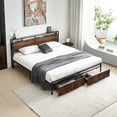 thumbnail image 7 of Tzicr King Size Bed Frame with Storage,Metal Platform Bed Frame with 2 Tier Storage Headboard and Electrical Outlet,USB Port Charging Station,Easy to Assemble,No Springs Required (Brown), 7 of 7