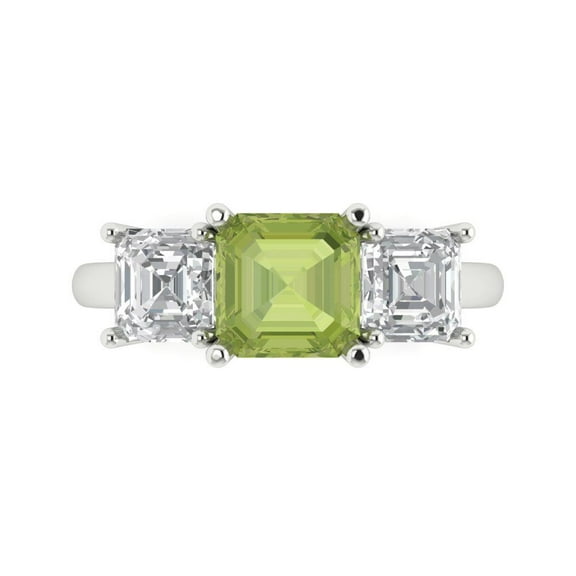 Clara Pucci 14K White Gold 4ct Peridot Three-Stone Ring for Women