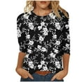 thumbnail image 2 of YOTAMI 3/4 Sleeve Tops for Women Plus Size Crew Neck Summer Casual Blouses Fashion Floral Print Loose Fit Pullover Tops Blouses Black, 2 of 5