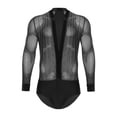 thumbnail image 3 of TiaoBug Men Latin Dance Shirt Leotard Long Sleeve Deep V-neck Velvet Patchwork Mesh Salsa Cha-Cha Bodysuit Black 3XL, 3 of 7